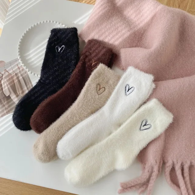 Cozy hairy Mink Velvet socks Women autumn Winter hosiery Thicken Warm Sleep Bed Floor Love design Kawaii Socks