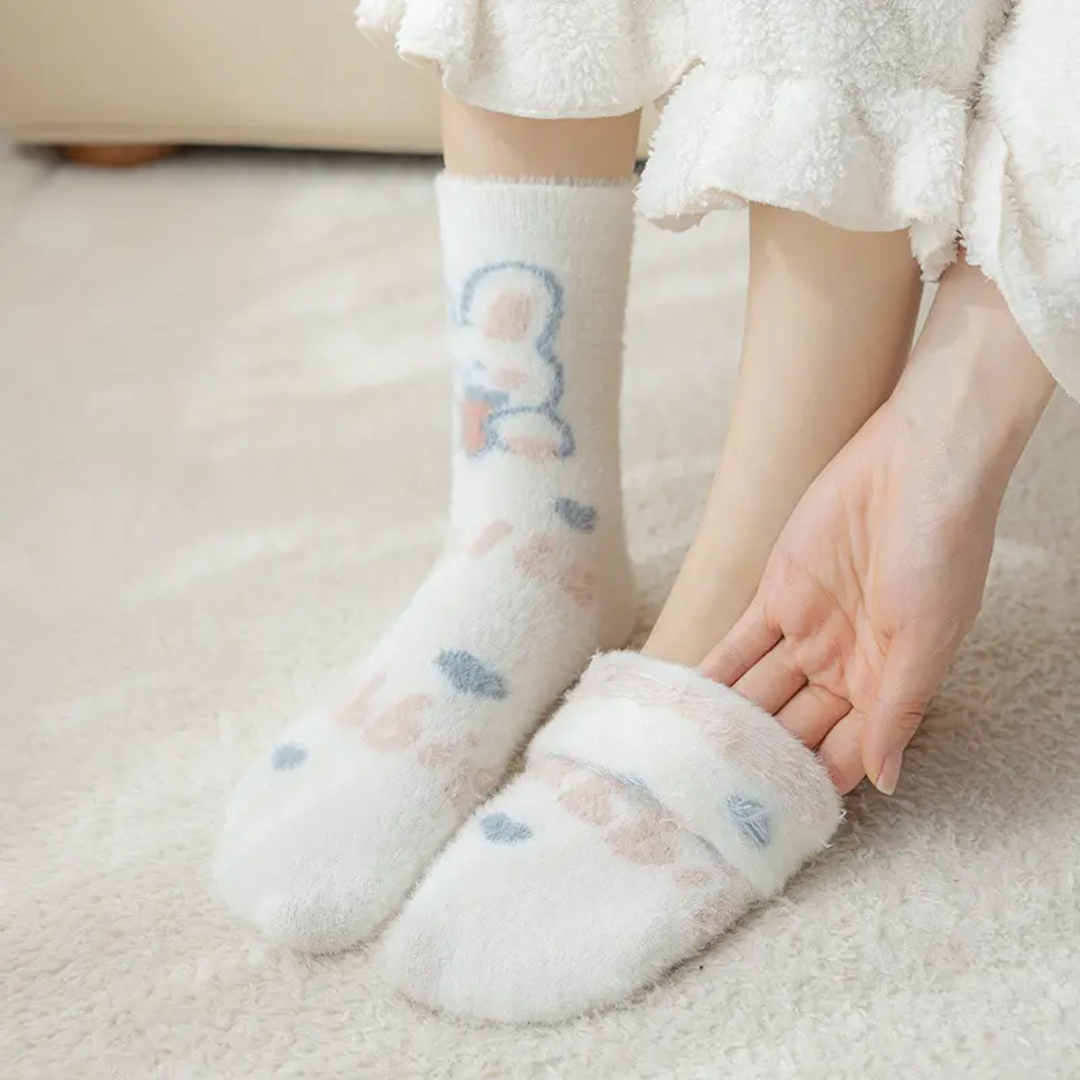 5 pair Thickened Fleece-Lined Mink Socks Women's Mid-Calf Autumn Winter Warm Sleep Cute Plush Floor Towel Postpartum Socks