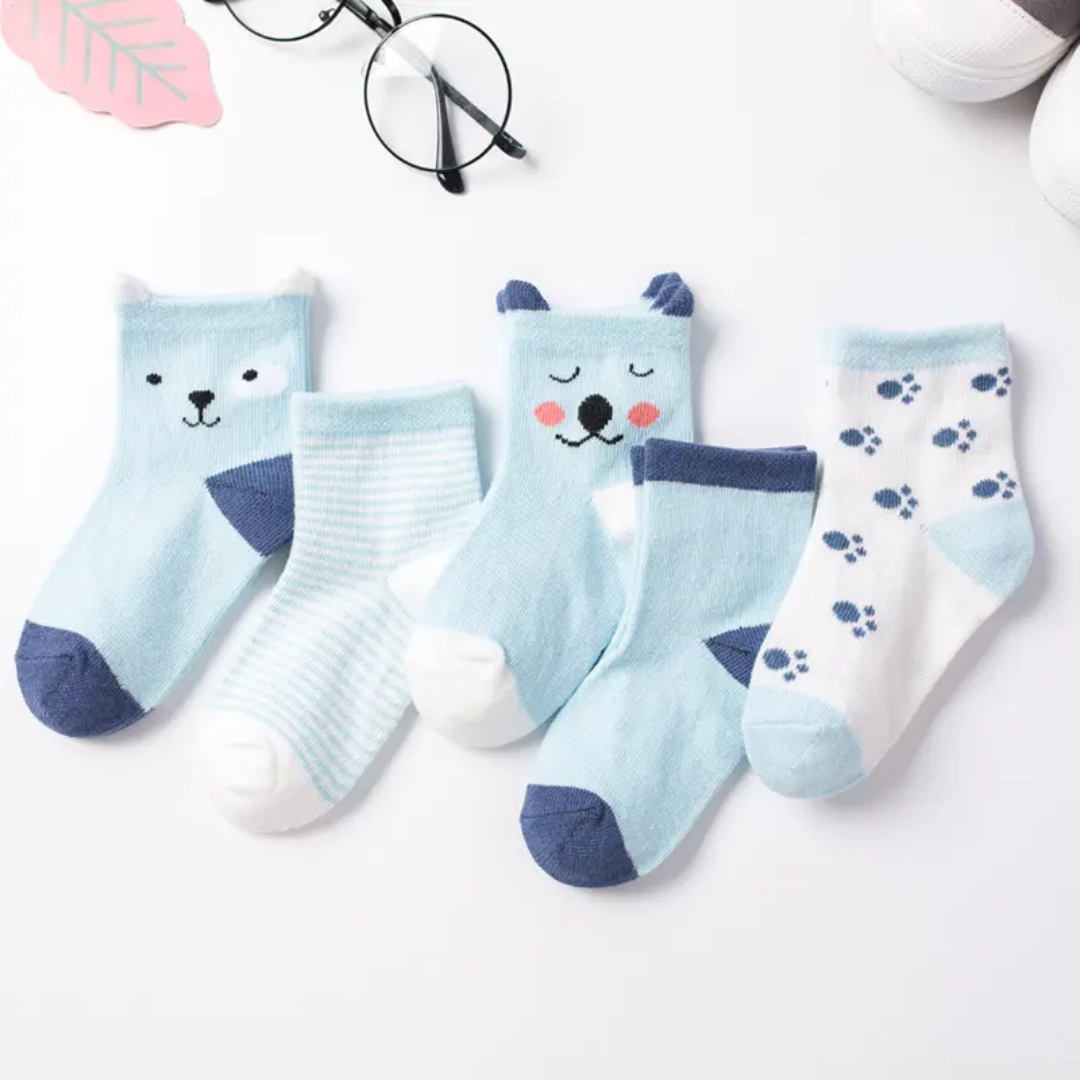 5 Pairs Cartoon Baby Socks Cute Cat Animal Soft Cotton Knit Baby Girl Kids Boy Newborn Boys Children's Socks for 0-6 Years