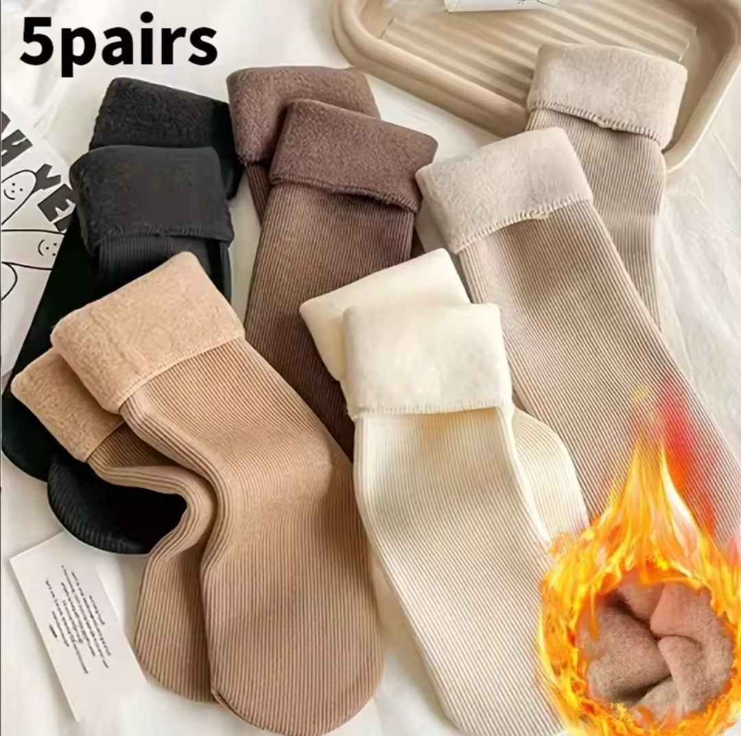 5pairs Winter Warm Solid unisex Socks Thicken Thermal Socks Black Skin Seamless Snow Sock Unisex Socks