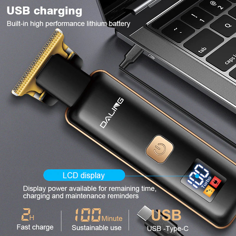 DALING DL-1571 USB Low Noise Professional Cordless Portable Men's Hair Cut Clipper WITH LED Barber Machines Rechargeable Hair TrimmeR