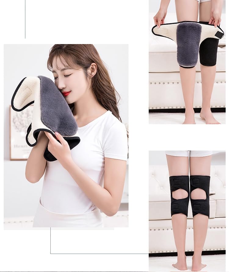 ﻿2pcs Winter Warm Knee Pad Thickened Plush Two-layer Knee Cover Cold-proof Thermal Adjustable Ski Cycling Men Women Leg Warmer