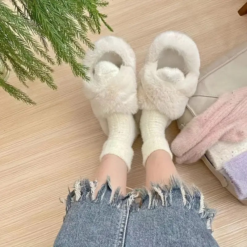 5 pair Thickened Fleece-Lined Mink Socks Women's Autumn/Winter Warm Home Use Dotted Cashmere Soft Comfortable Mid-Calf Warm Socks