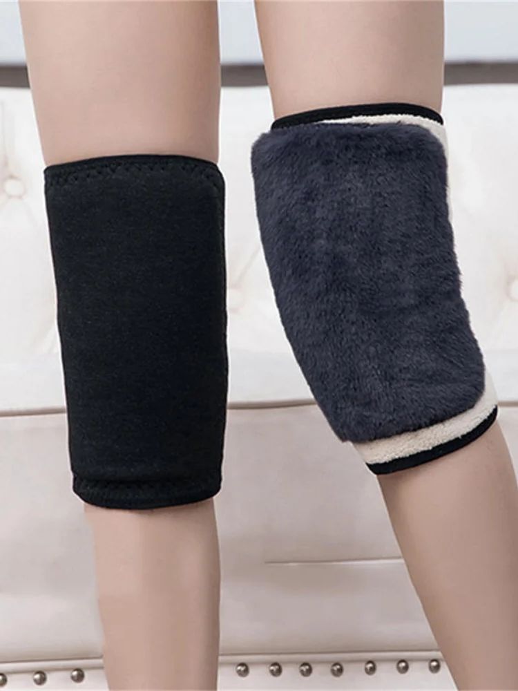 ﻿2pcs Winter Warm Knee Pad Thickened Plush Two-layer Knee Cover Cold-proof Thermal Adjustable Ski Cycling Men Women Leg Warmer