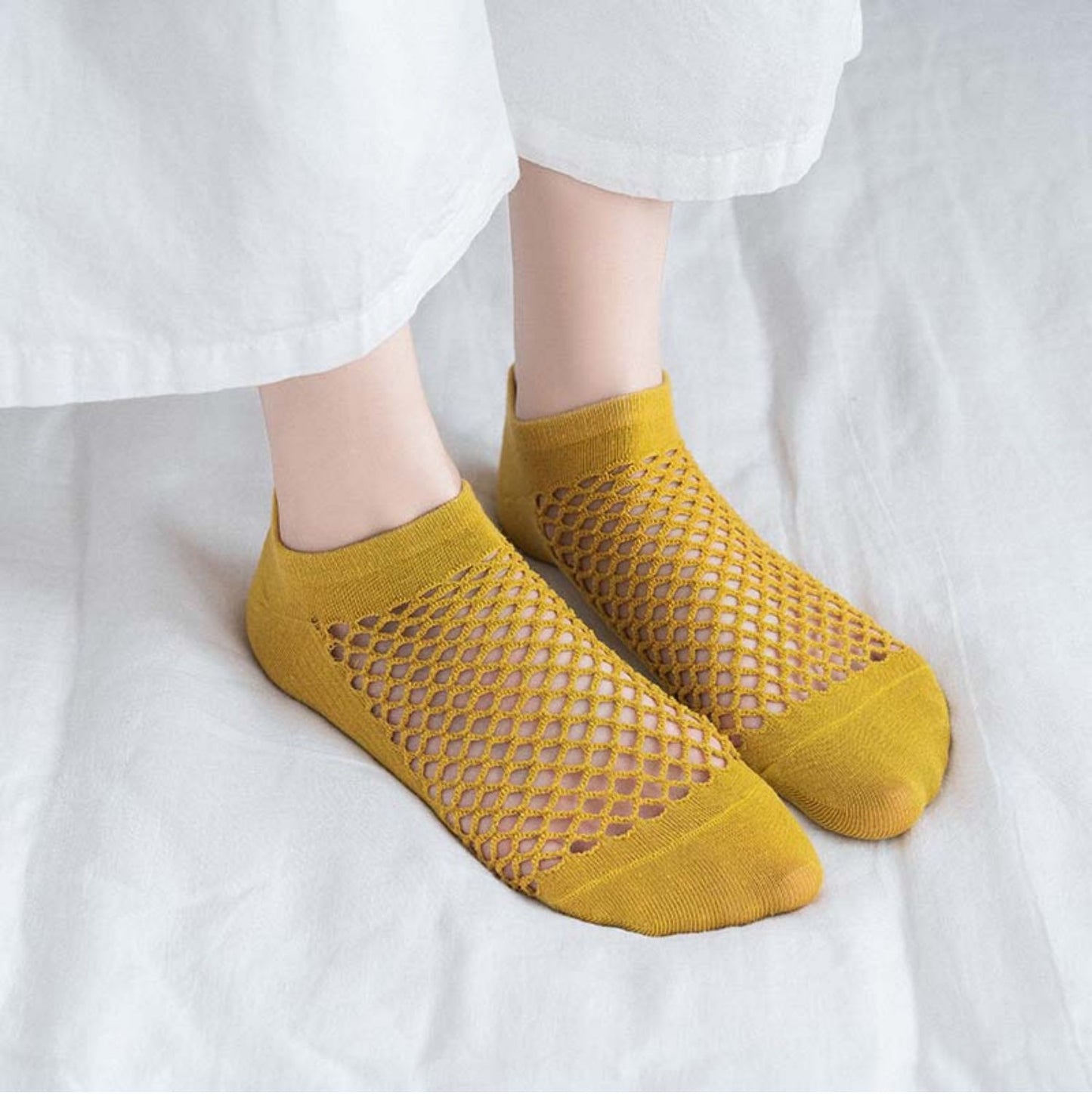 5 Pairs Women  Solid Color Hollow Mesh Ankle Socks Thin Breathable Comfortable Odor Proof Sweat Absorbing Casual Socks