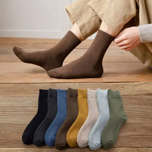 5 pair Winter New style casual socks pure color middle tube casual cotton socks Men's terry tube crew socks