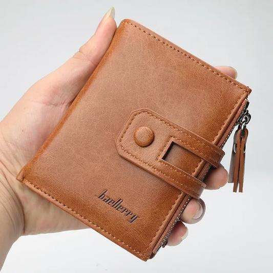 High Quality  Vintage Men Short Wallets Coin Pocket Double Zipper Hasp Men Purses Card Holder Brand Men Wallets