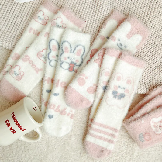 5 pair Thickened Fleece-Lined Mink Socks Women's Mid-Calf Autumn Winter Warm Sleep Cute Plush Floor Towel Postpartum Socks