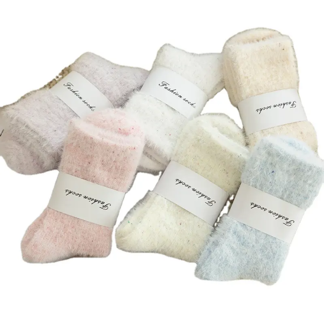 5 pair Thickened Fleece-Lined Mink Socks Women's Autumn/Winter Warm Home Use Dotted Cashmere Soft Comfortable Mid-Calf Warm Socks