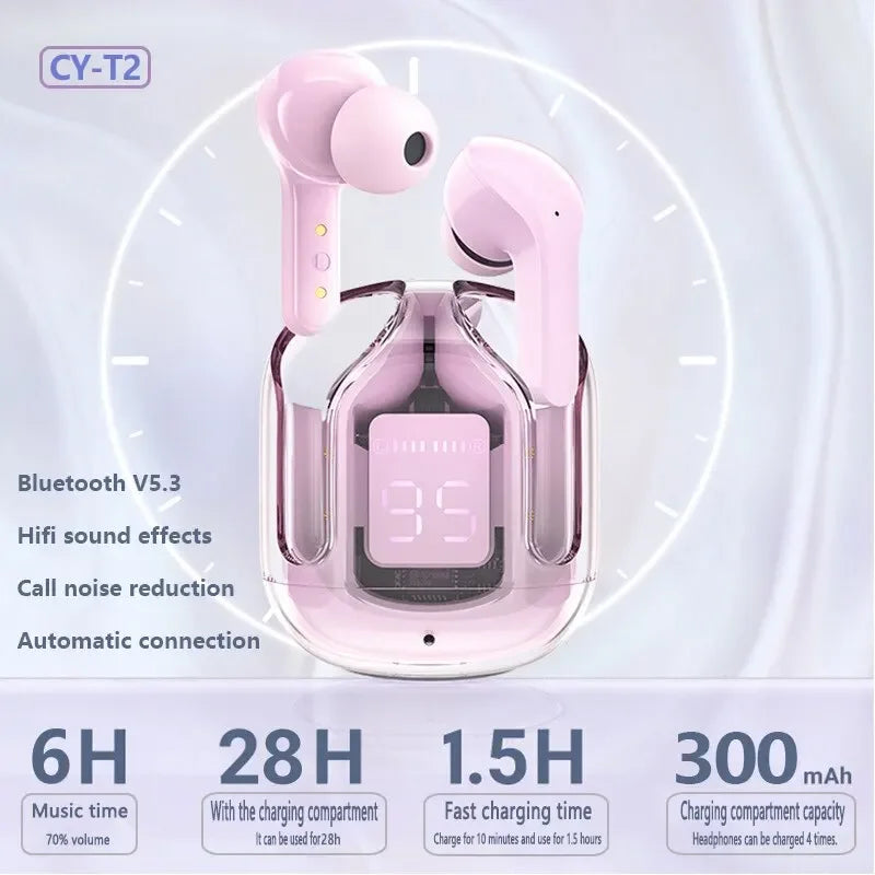 Air31 Earbuds Wireless Crystal Transparent Bluetooth 5.3 Air 31Ear Buds Wireless Head set Transparent Charging Case Heavy bass Stero Earphones Noise reduction Sports headset.