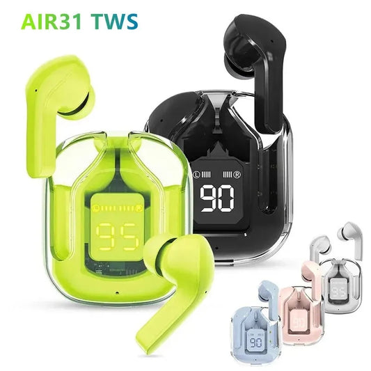 Air31 Earbuds Wireless Crystal Transparent Bluetooth 5.3 Air 31Ear Buds Wireless Head set Transparent Charging Case Heavy bass Stero Earphones Noise reduction Sports headset.