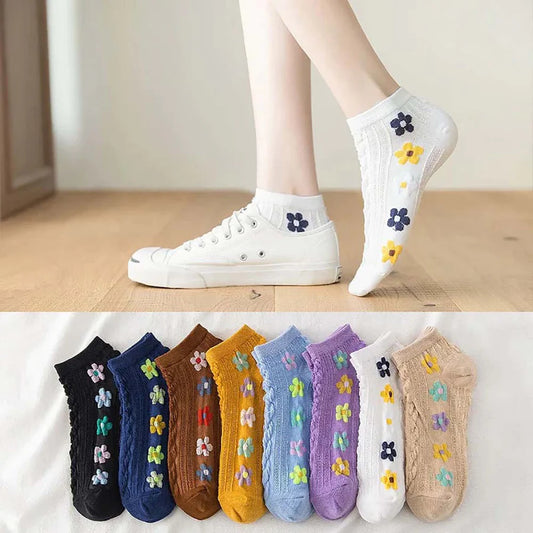 5Pairs women socks japanese Korean style funny socks cartoon flower candy colors