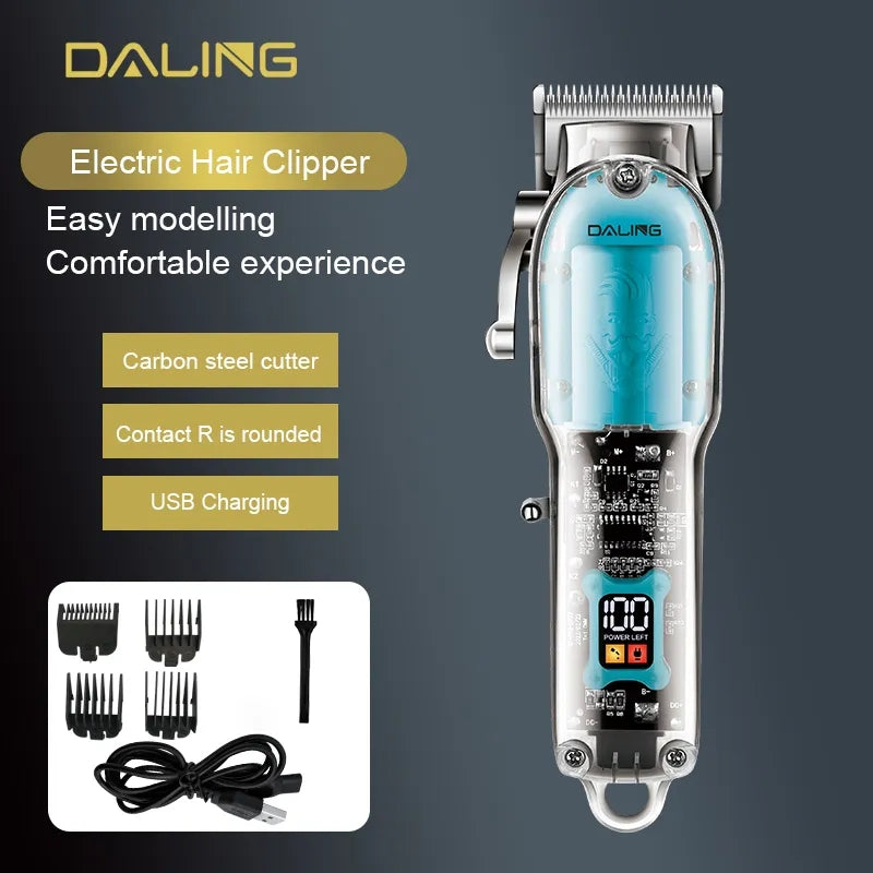 Daling DL-1539 New Full Transparent Visible Body Hair Cutting Machine Cordless Shaver Trimmers Barber Professional Hair Clipper Equipment