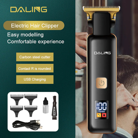 DALING DL-1571 USB Low Noise Professional Cordless Portable Men's Hair Cut Clipper WITH LED Barber Machines Rechargeable Hair TrimmeR